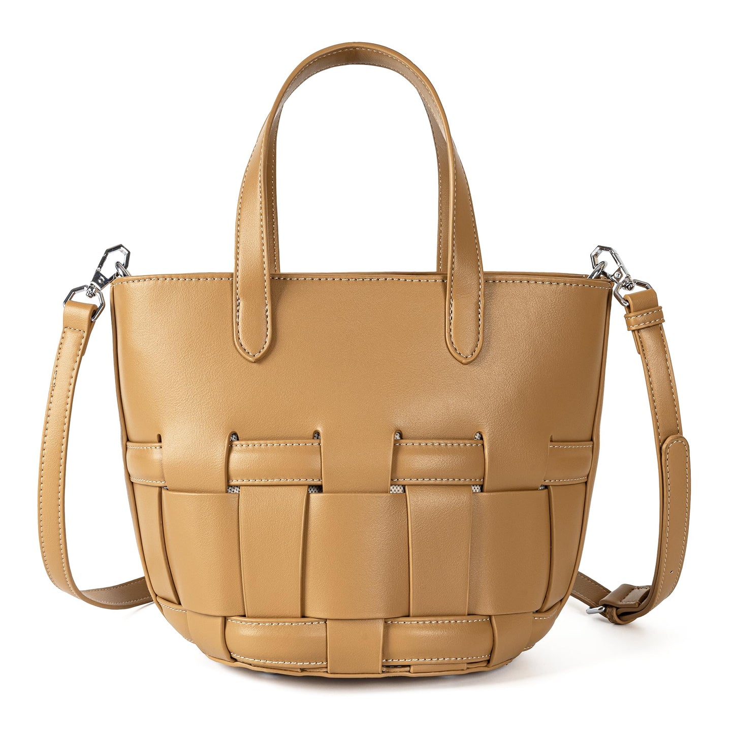 Bucket Bag with Zipper for Women, Woven Vegan Leather Bag with Liner, Crossbody Bag with Adjustable Shoulder Strap & Zipper