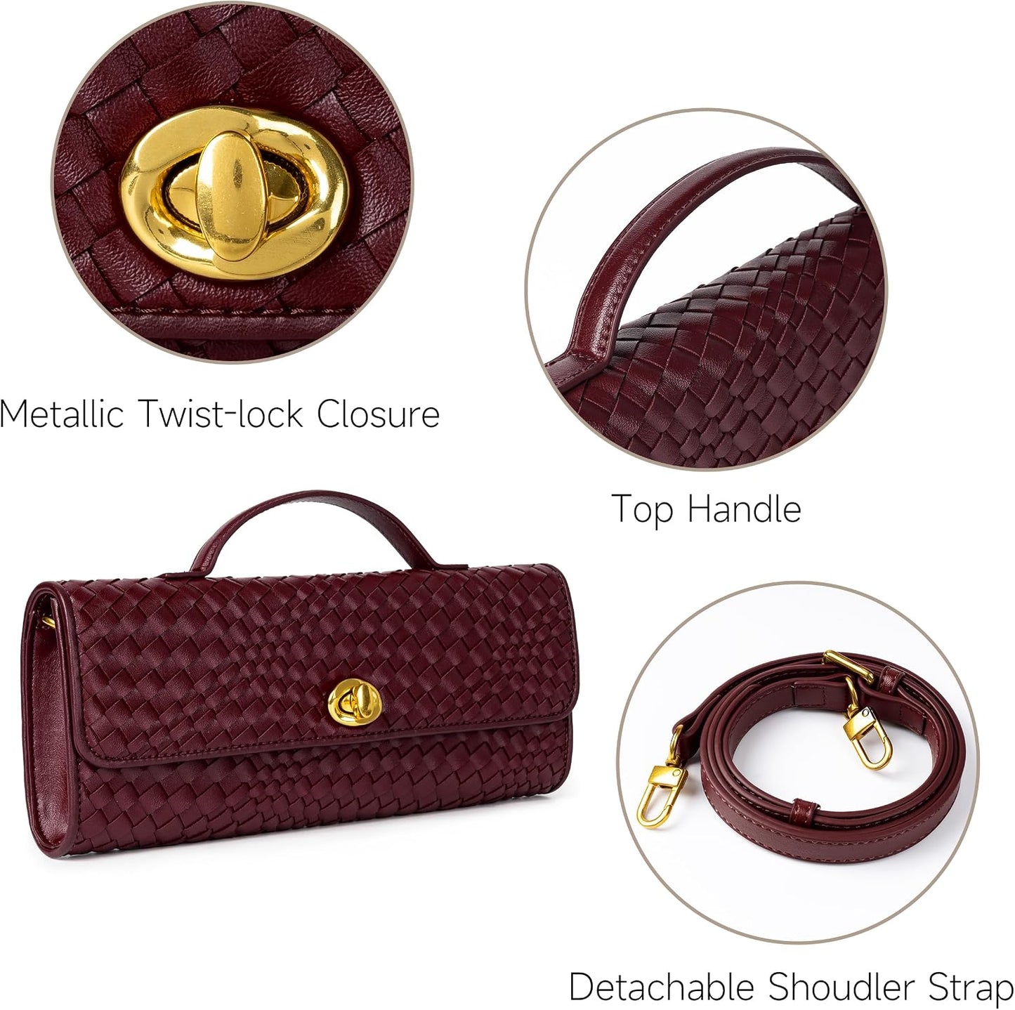 Joryin Woven Purse for Women Evening Clutch Woven Leather & Suede Handbags Crossbody Bag Purse Formal Evening Bag