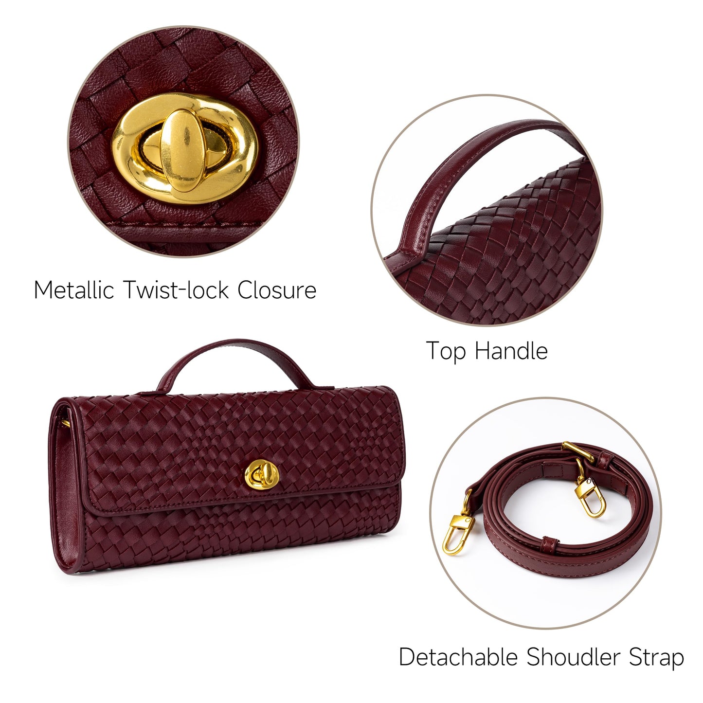 Joryin Woven Purse for Women Evening Clutch Woven Leather & Suede Handbags Crossbody Bag Purse Formal Evening Bag