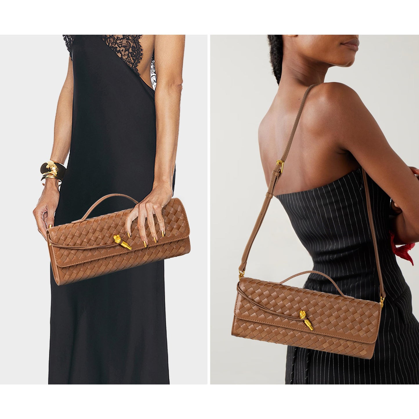 Joryin Woven Purse for Women Evening Clutch Woven Leather & Suede Handbags Crossbody Bag Suede Purse Formal Evening Bag