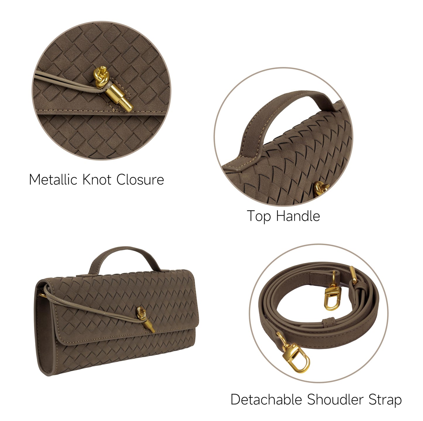 Joryin Woven Purse for Women Evening Clutch Woven Leather Handbags Suede Crossbody Bag Purse Formal Evening Bag