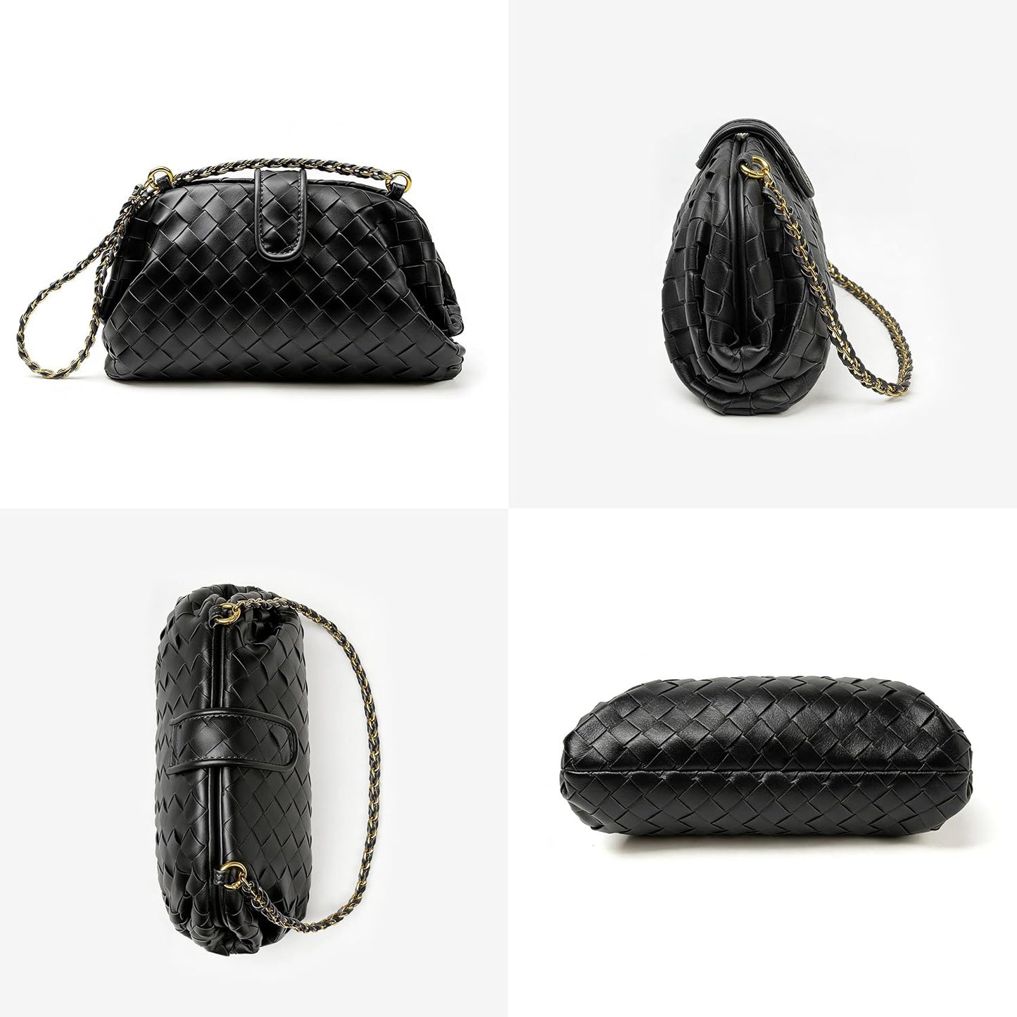 Joryin Woven Evening Bag for Women Woven Leather Dumpling Clutch Crossbody Handbag Shoulder Purse, Vegan Leather