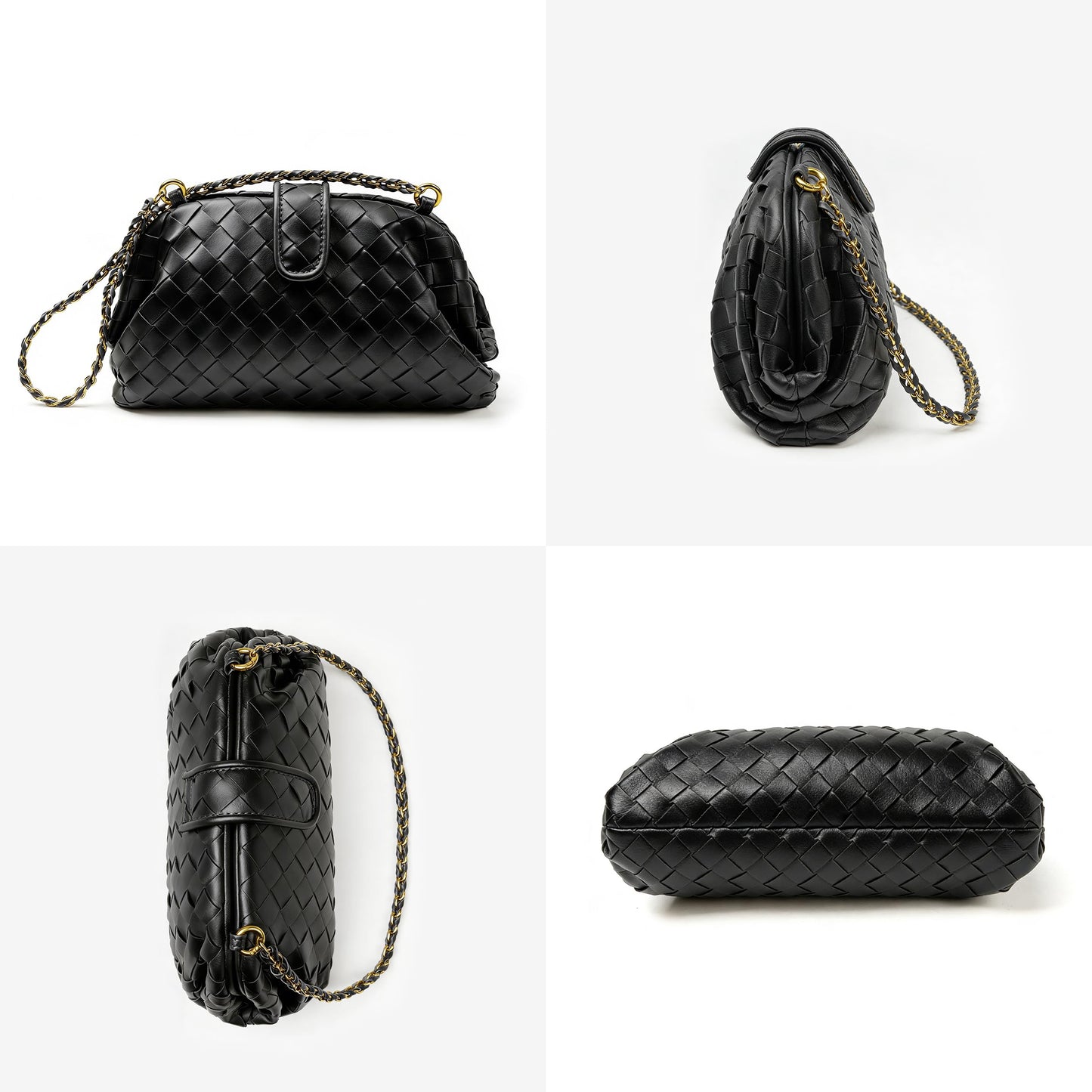 Joryin Woven Evening Bag for Women Woven Leather Dumpling Clutch Crossbody Handbag Shoulder Purse, Vegan Leather