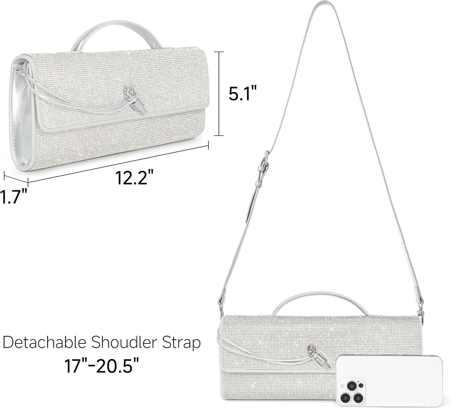 Joryin Rhinestone Evening Clutch for Women Sequin Purse Handbags Crossbody Bag Top Handle Formal Evening Bag