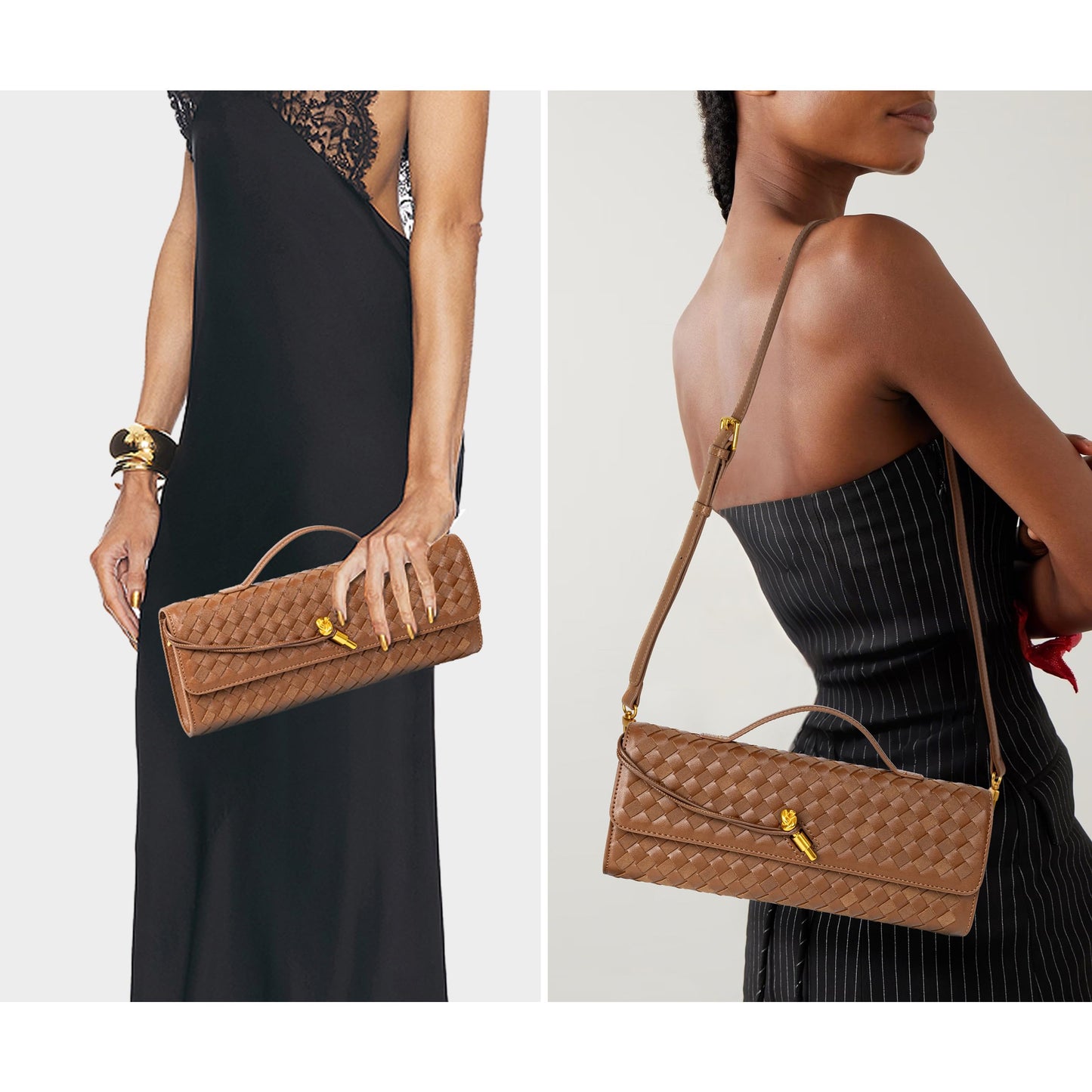Joryin Woven Purse for Women Evening Clutch Woven Leather & Suede Handbags Crossbody Bag Suede Purse Formal Evening Bag
