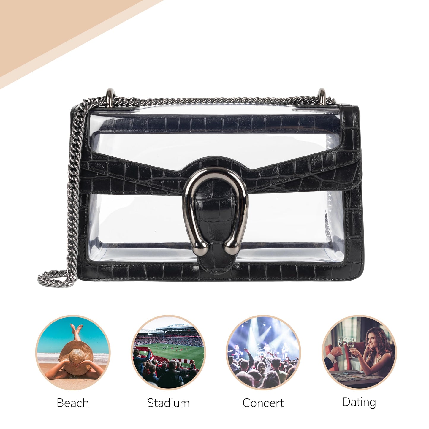 Joryin Women's Stadium Approved Crossbody Bag for Women, Small Clear Bag Shoudler Purse with Chain Strap