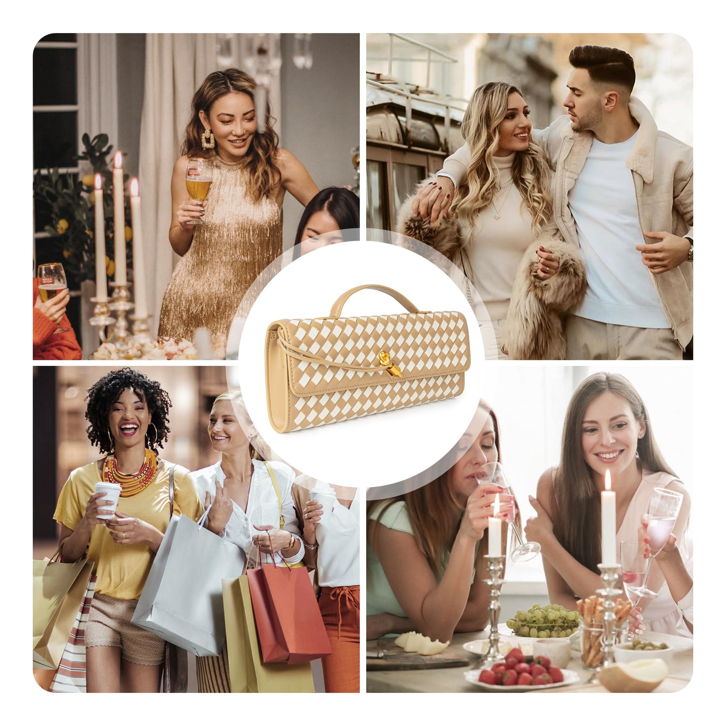 Joryin Woven Purse for Women Evening Clutch Woven Leather Handbags Crossbody Bag Purse Formal Evening Bag, Vegan Leather