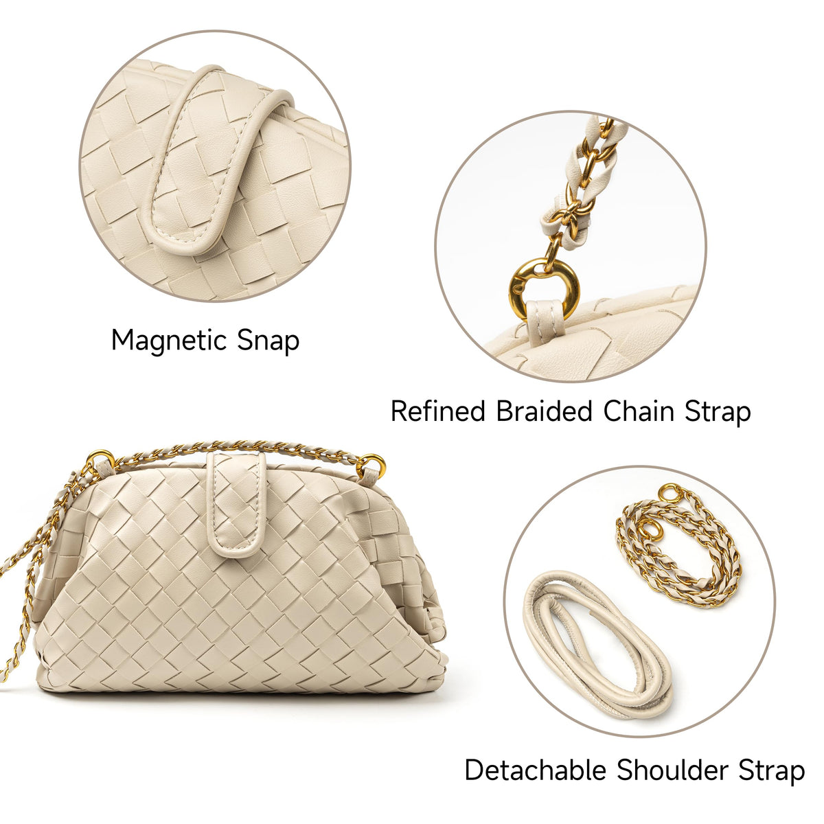 Joryin Woven Evening Bag for Women Woven Leather Dumpling Clutch Crossbody Handbag Shoulder Purse, Vegan Leather