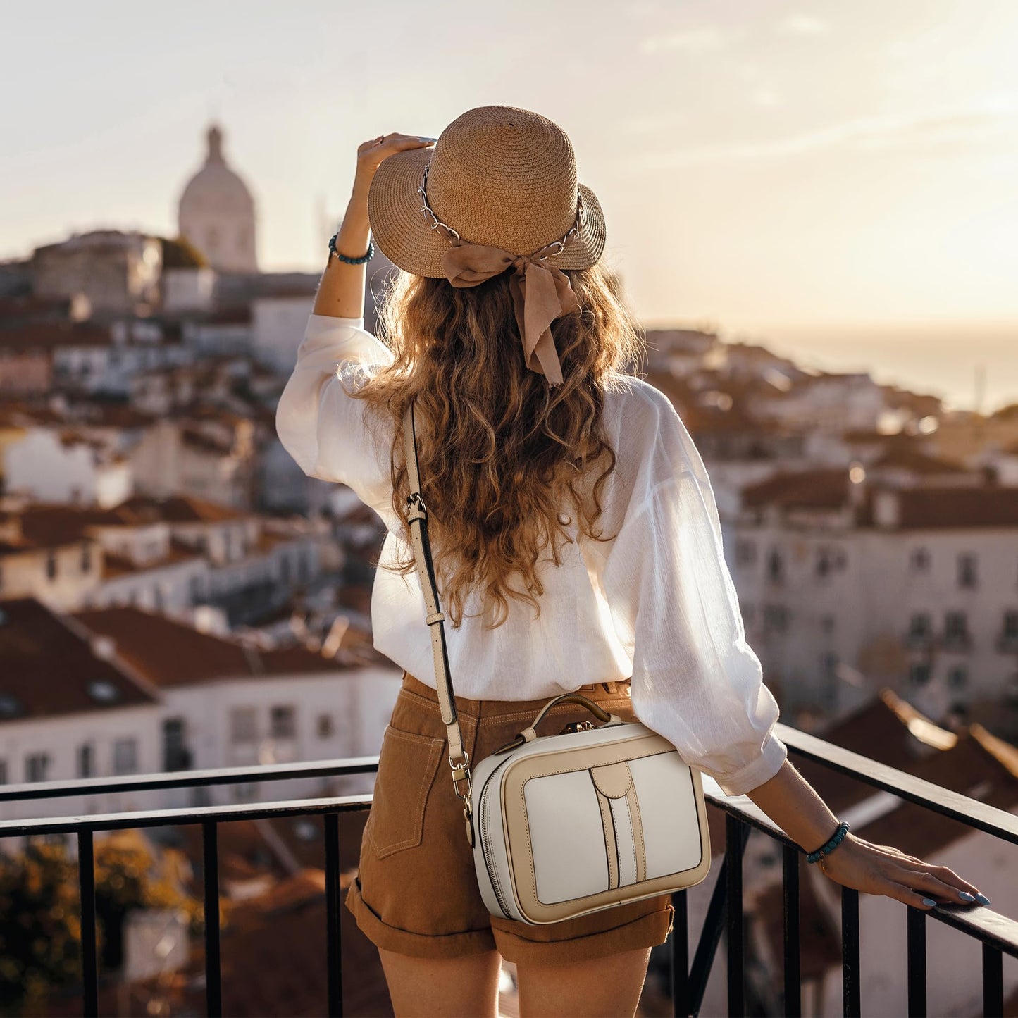 Anti Theft Crossbody Bag for Women Trendy, Rfid Blocking Crossbody Purse Travel Bag Top Handle Small Shoulder Handbag Brown Peach
