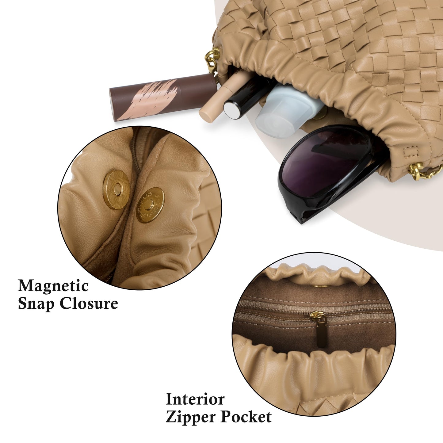 Joryin Woven Women's Crossbody Bag & Evening Purse, Trendy Dumpling Clutch & Hobo Cloud Shoulder Bag Trendy Dumpling Clutch Woven Suede-lightbrown