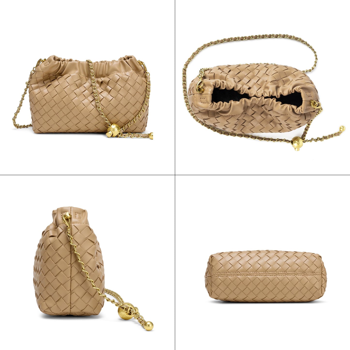 Joryin Woven Women's Crossbody Bag & Evening Purse, Trendy Dumpling Clutch & Hobo Cloud Shoulder Bag Trendy Dumpling Clutch Woven Suede-lightbrown