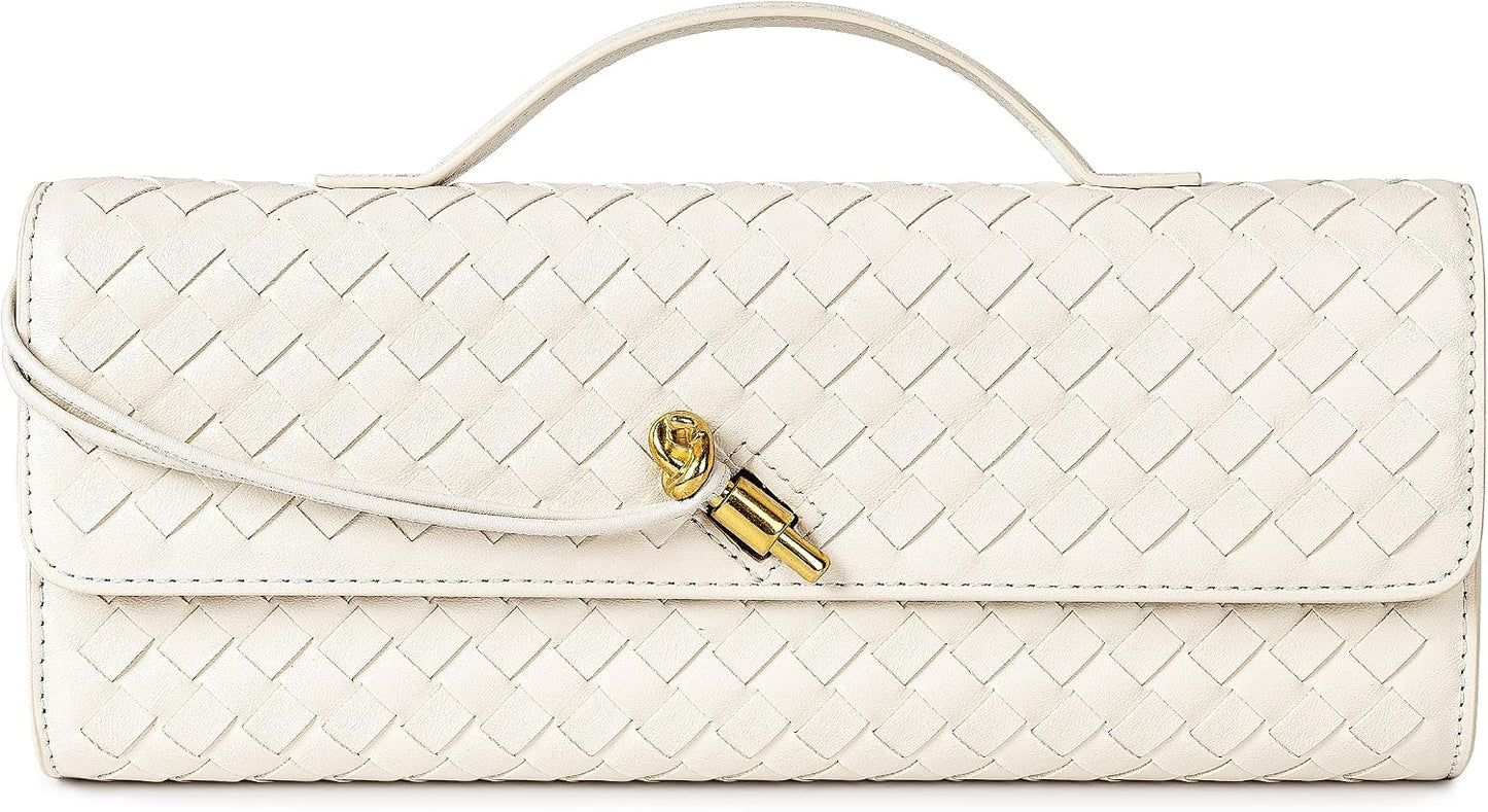Joryin Woven Purse for Women Evening Clutch Woven Leather Handbags Crossbody Bag Purse Formal Evening Bag, Vegan Leather