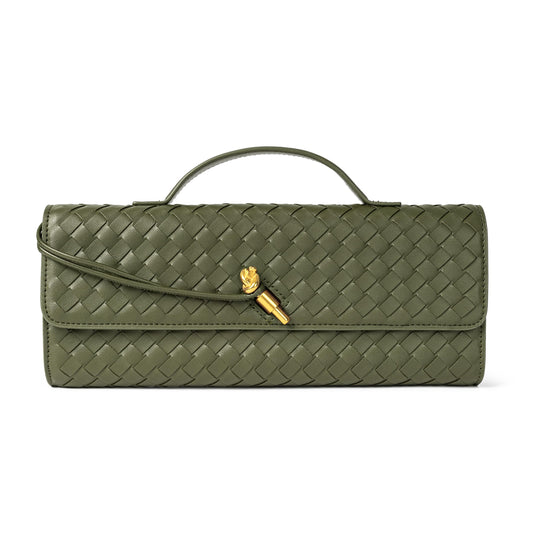 Woven Purse for Women Evening Clutch Woven Leather Handbags Crossbody Bag Formal Evening Bag Olive Woven Leather
