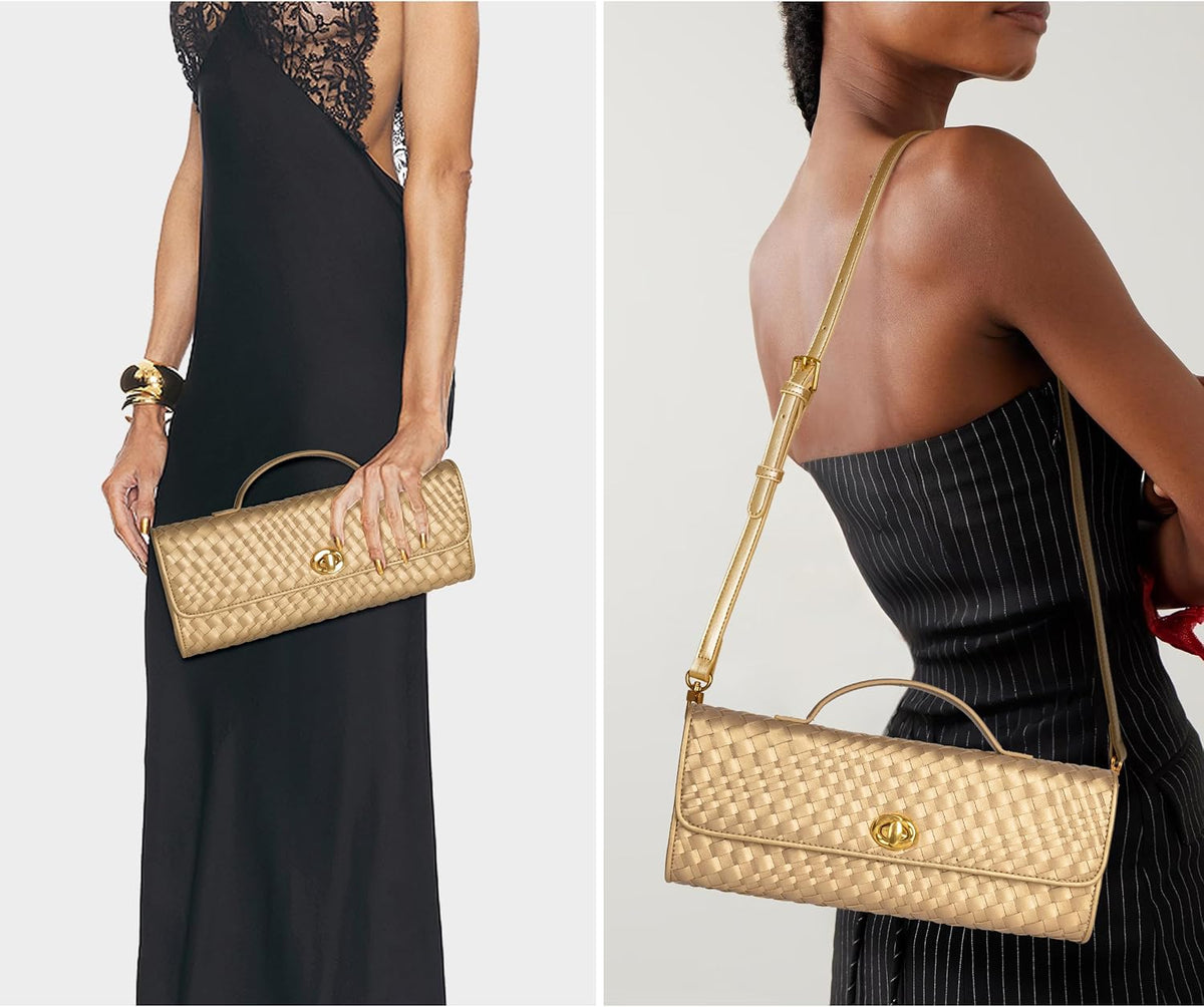 Joryin Woven Purse for Women Evening Clutch Woven Leather & Suede Handbags Crossbody Bag Purse Formal Evening Bag
