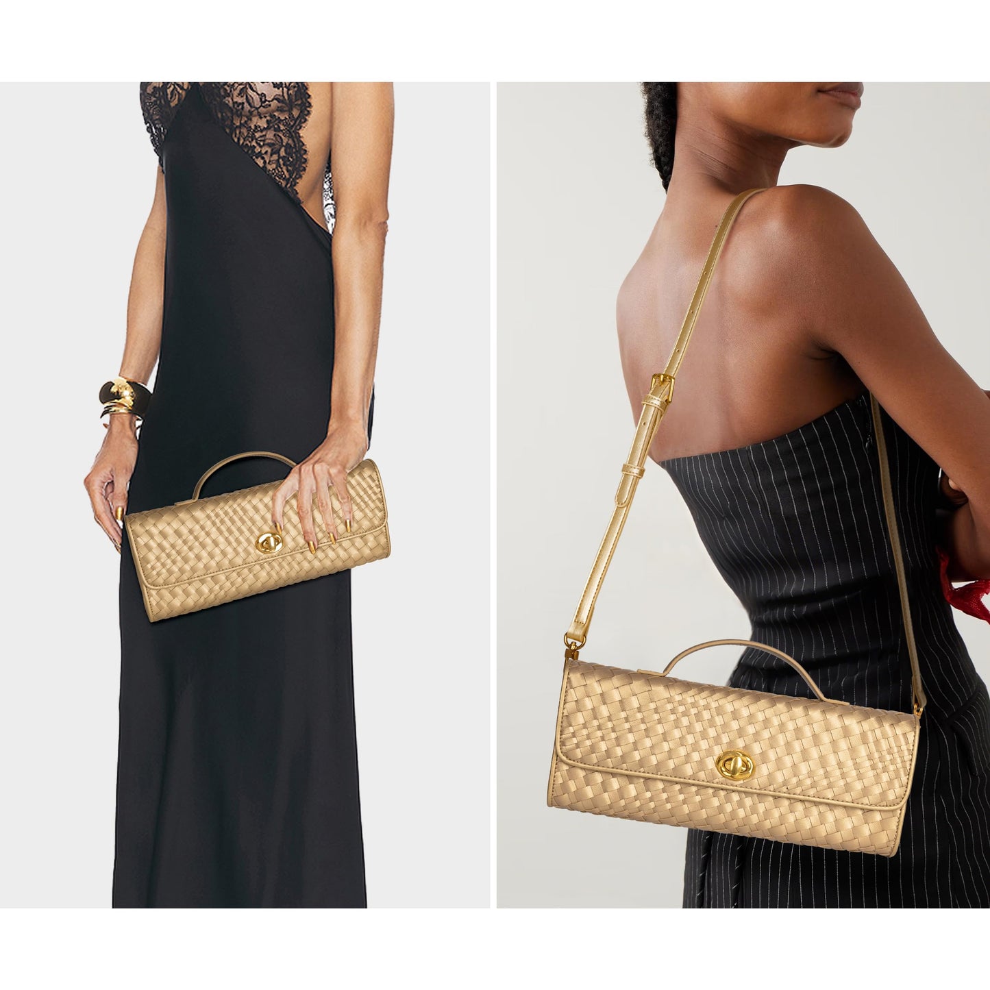 Joryin Woven Purse for Women Evening Clutch Woven Leather & Suede Handbags Crossbody Bag Purse Formal Evening Bag