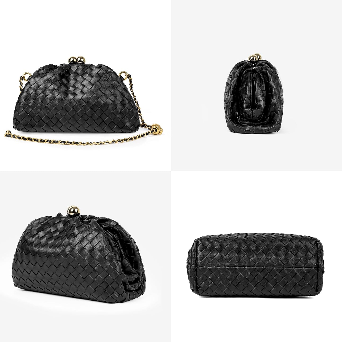 Joryin Formal Evening Bag Woven Shoulder Clutch Purse for Women Wedding. Dumpling Bag Crossbody Handbag Vegan Leather.