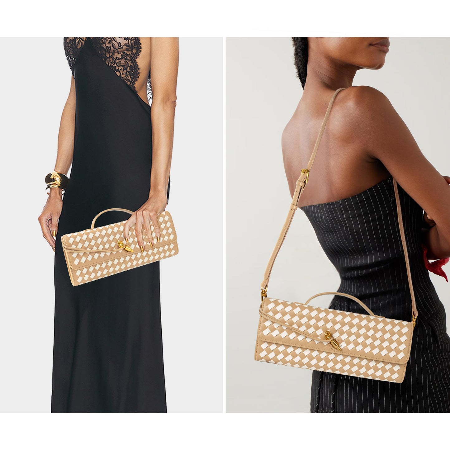 Joryin Woven Purse for Women Evening Clutch Woven Leather Handbags Crossbody Bag Purse Formal Evening Bag, Vegan Leather