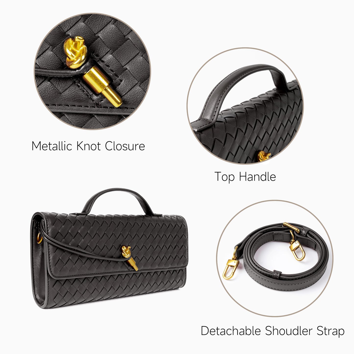 Joryin Woven Purse for Women Evening Clutch Woven Leather Handbags Crossbody Bag Purse Formal Evening Bag, Vegan Leather