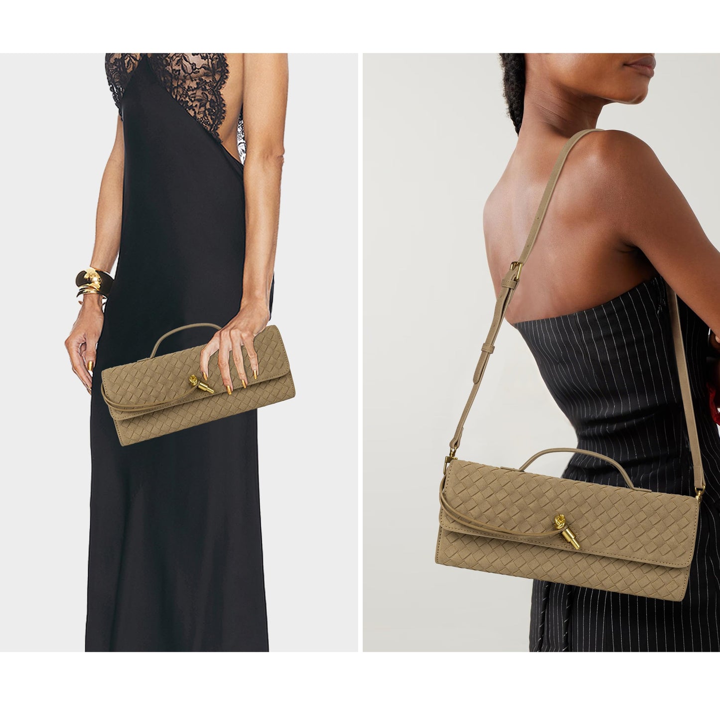 Joryin Woven Purse for Women Evening Clutch Woven Leather Handbags Suede Crossbody Bag Purse Formal Evening Bag