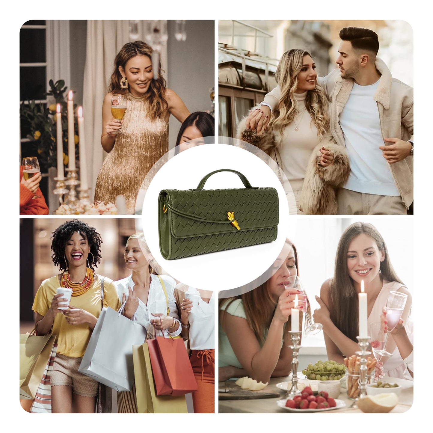 Joryin Woven Purse for Women Evening Clutch Woven Leather Handbags Crossbody Bag Purse Formal Evening Bag, Vegan Leather