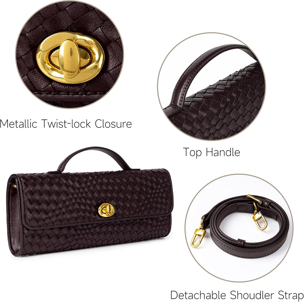 Joryin Woven Purse for Women Evening Clutch Woven Leather & Suede Handbags Crossbody Bag Purse Formal Evening Bag
