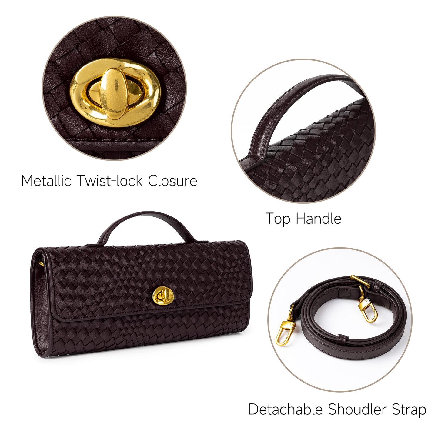 Joryin Woven Purse for Women Evening Clutch Woven Leather & Suede Handbags Crossbody Bag Purse Formal Evening Bag