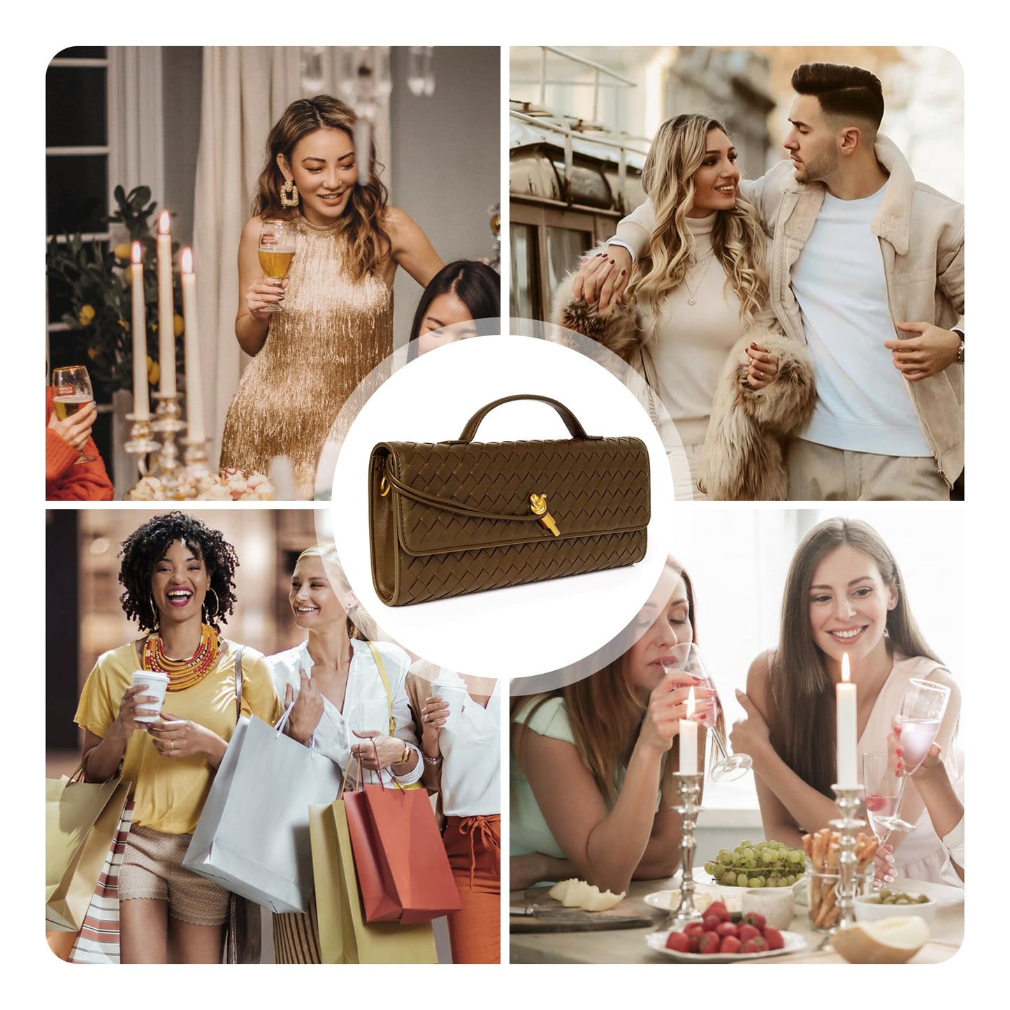 Joryin Woven Purse for Women Evening Clutch Woven Leather Handbags Crossbody Bag Purse Formal Evening Bag, Vegan Leather