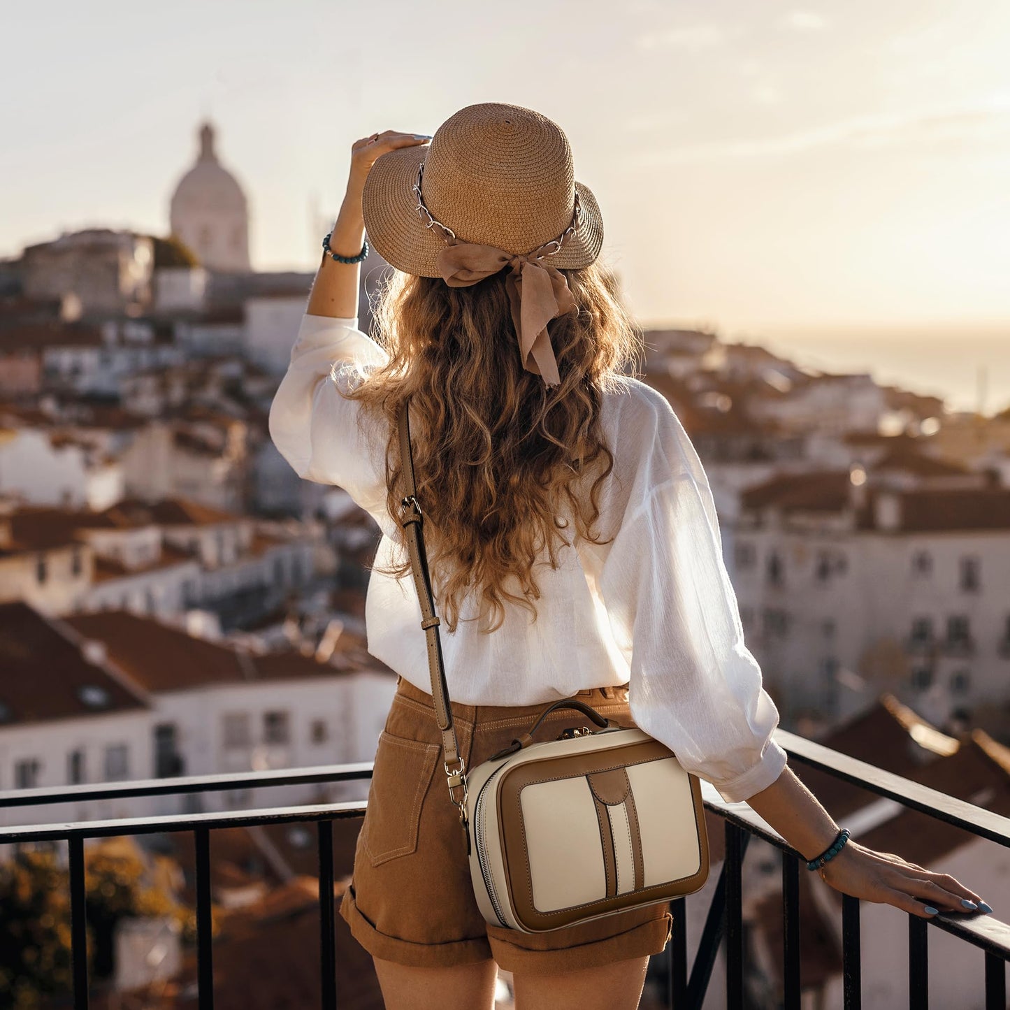Anti Theft Crossbody Bag for Women Trendy, Rfid Blocking Crossbody Purse Travel Bag Top Handle Small Shoulder Handbag Brown Peach