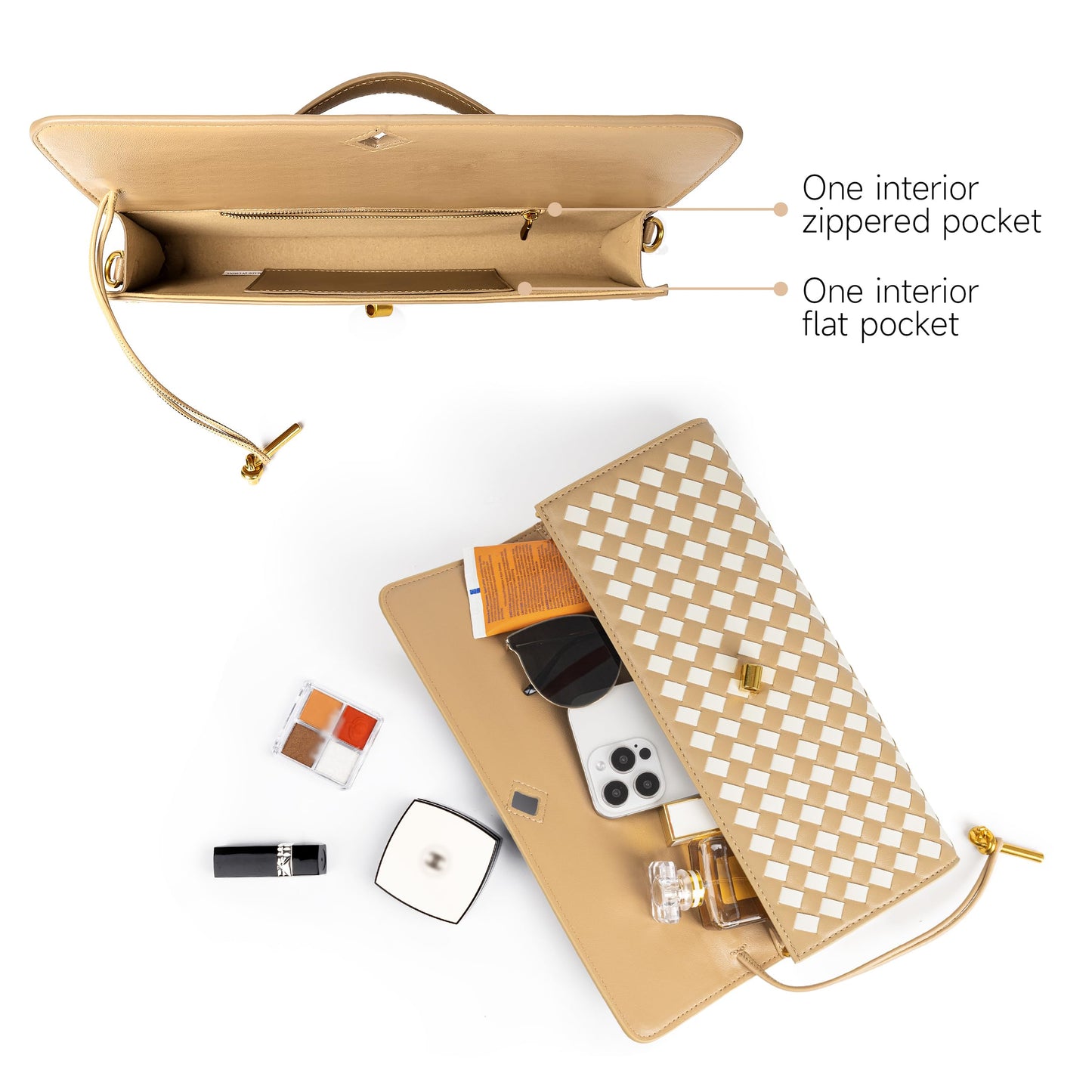 Joryin Woven Purse for Women Evening Clutch Woven Leather Handbags Crossbody Bag Purse Formal Evening Bag, Vegan Leather