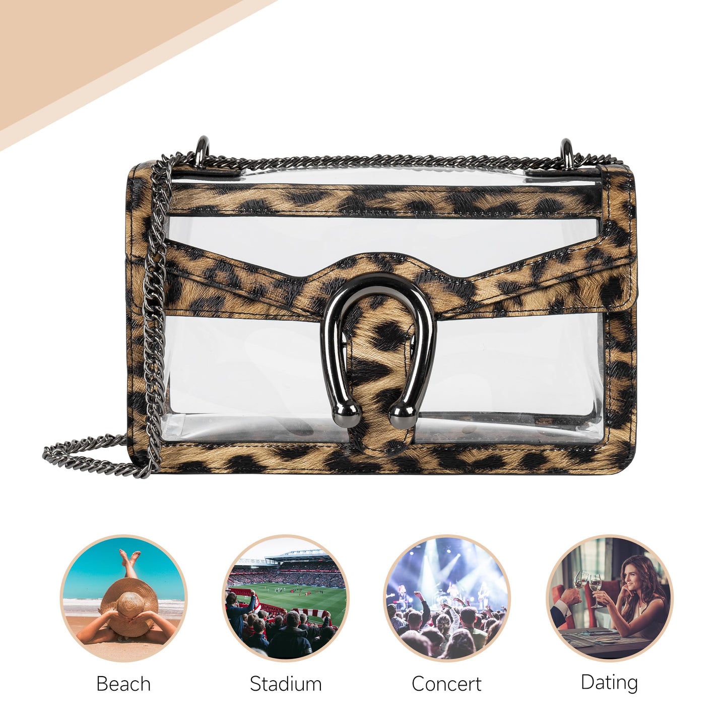 Joryin Women's Stadium Approved Crossbody Bag for Women, Small Clear Bag Shoudler Purse with Chain Strap