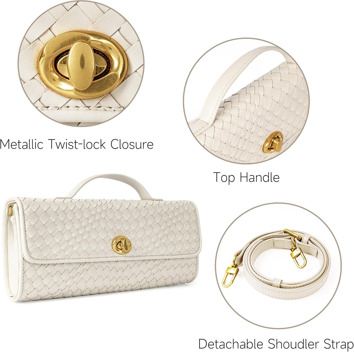 Joryin Woven Purse for Women Evening Clutch Woven Leather & Suede Handbags Crossbody Bag Purse Formal Evening Bag