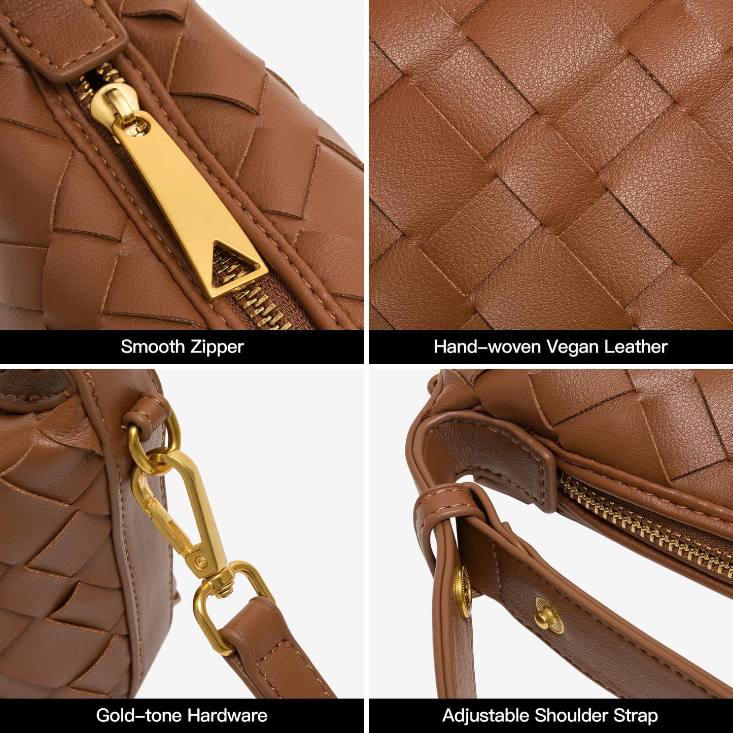 Joryin Woven Shoulder Bag for Women, Small Woven Purse Crossbody Bag Braided Handbag Top-Handle Vegan Leather Under Arm Bag Brown