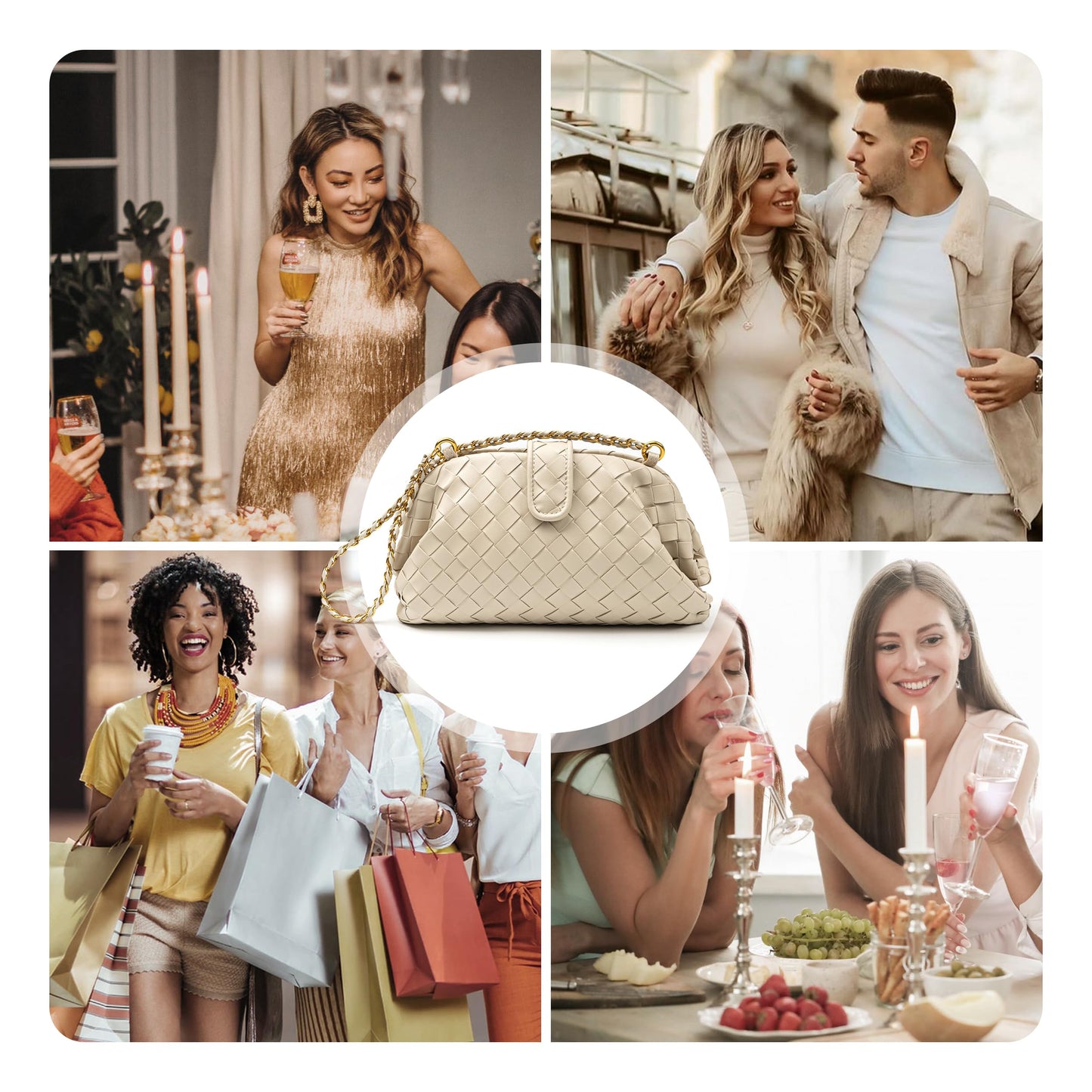 Joryin Woven Evening Bag for Women Woven Leather Dumpling Clutch Crossbody Handbag Shoulder Purse, Vegan Leather