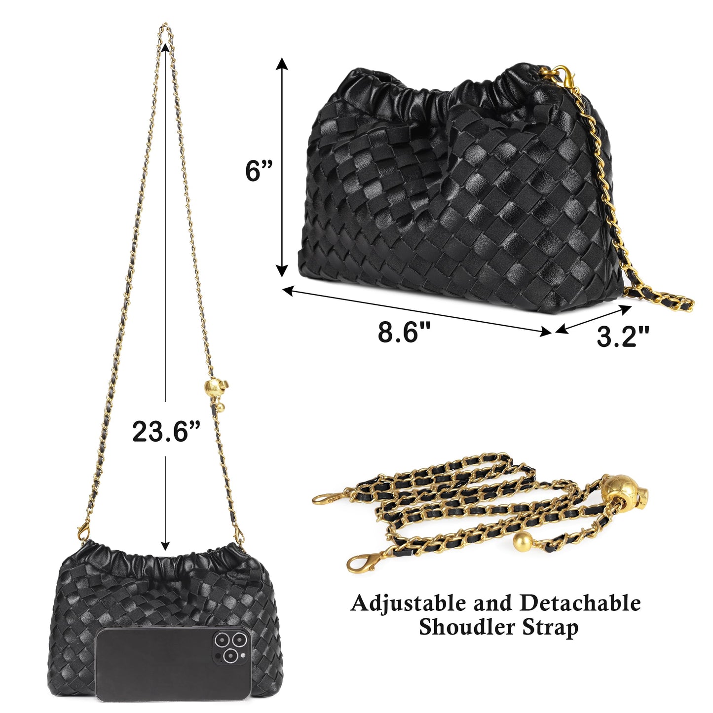 Joryin Woven Women's Crossbody Bag & Evening Purse, Trendy Dumpling Clutch & Hobo Cloud Shoulder Bag Trendy Dumpling Clutch Woven Leather-dark Light Brown