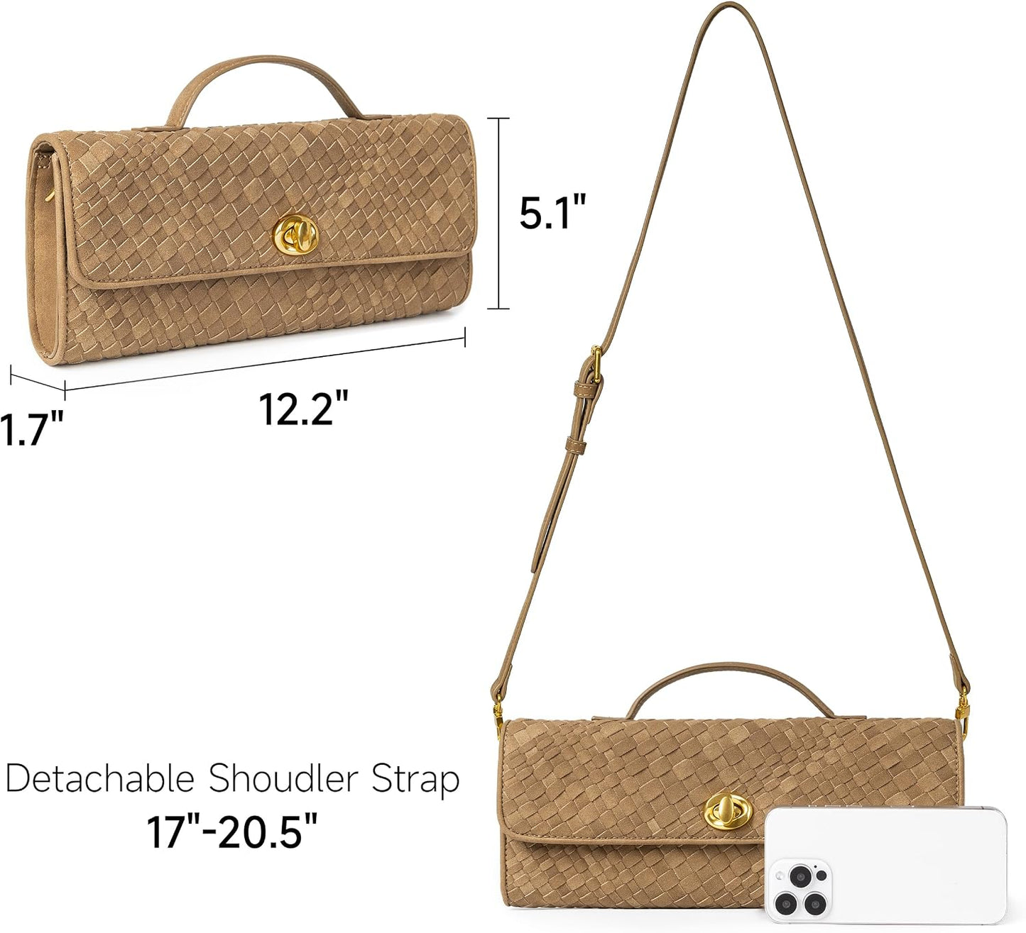Joryin Woven Purse for Women Evening Clutch Woven Leather & Suede Handbags Crossbody Bag Purse Formal Evening Bag