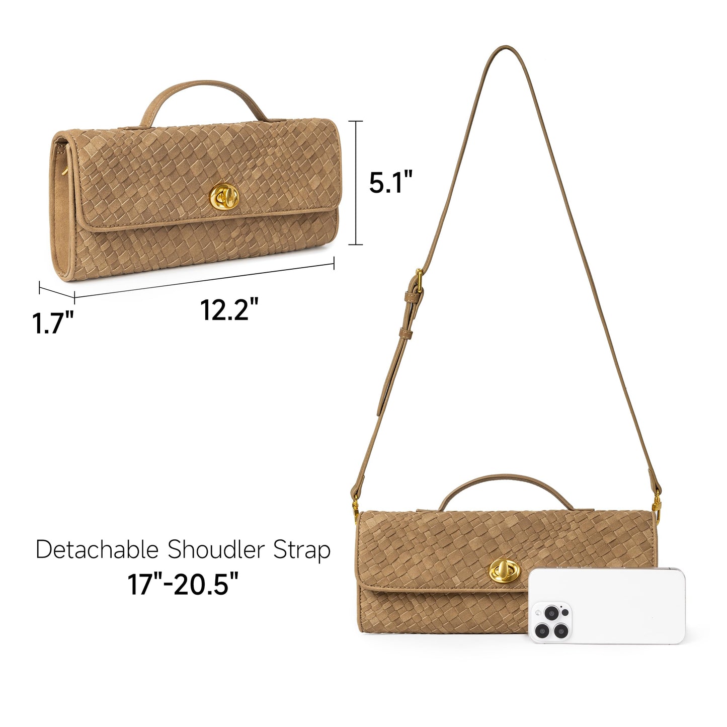 Joryin Woven Purse for Women Evening Clutch Woven Leather & Suede Handbags Crossbody Bag Purse Formal Evening Bag