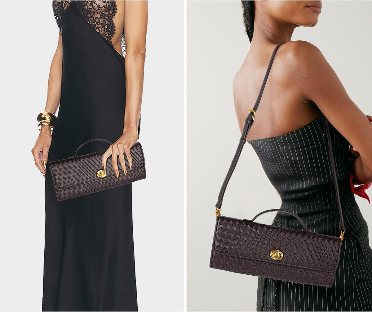Joryin Woven Purse for Women Evening Clutch Woven Leather & Suede Handbags Crossbody Bag Purse Formal Evening Bag