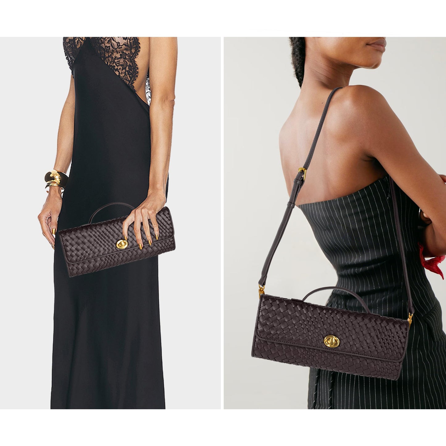 Joryin Woven Purse for Women Evening Clutch Woven Leather & Suede Handbags Crossbody Bag Purse Formal Evening Bag