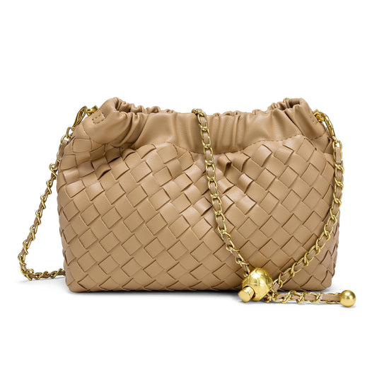 Joryin Woven Women's Crossbody Bag & Evening Purse, Trendy Dumpling Clutch & Hobo Cloud Shoulder Bag Trendy Dumpling Clutch Woven Leather-light Brown