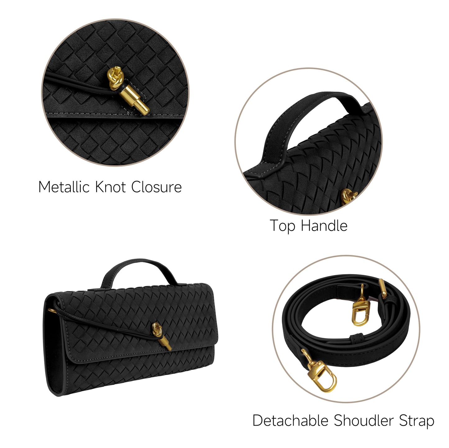 Woven Purse for Women Evening Clutch Woven Leather Handbags Crossbody Bag Formal Evening Bag Charcoal Woven Leather
