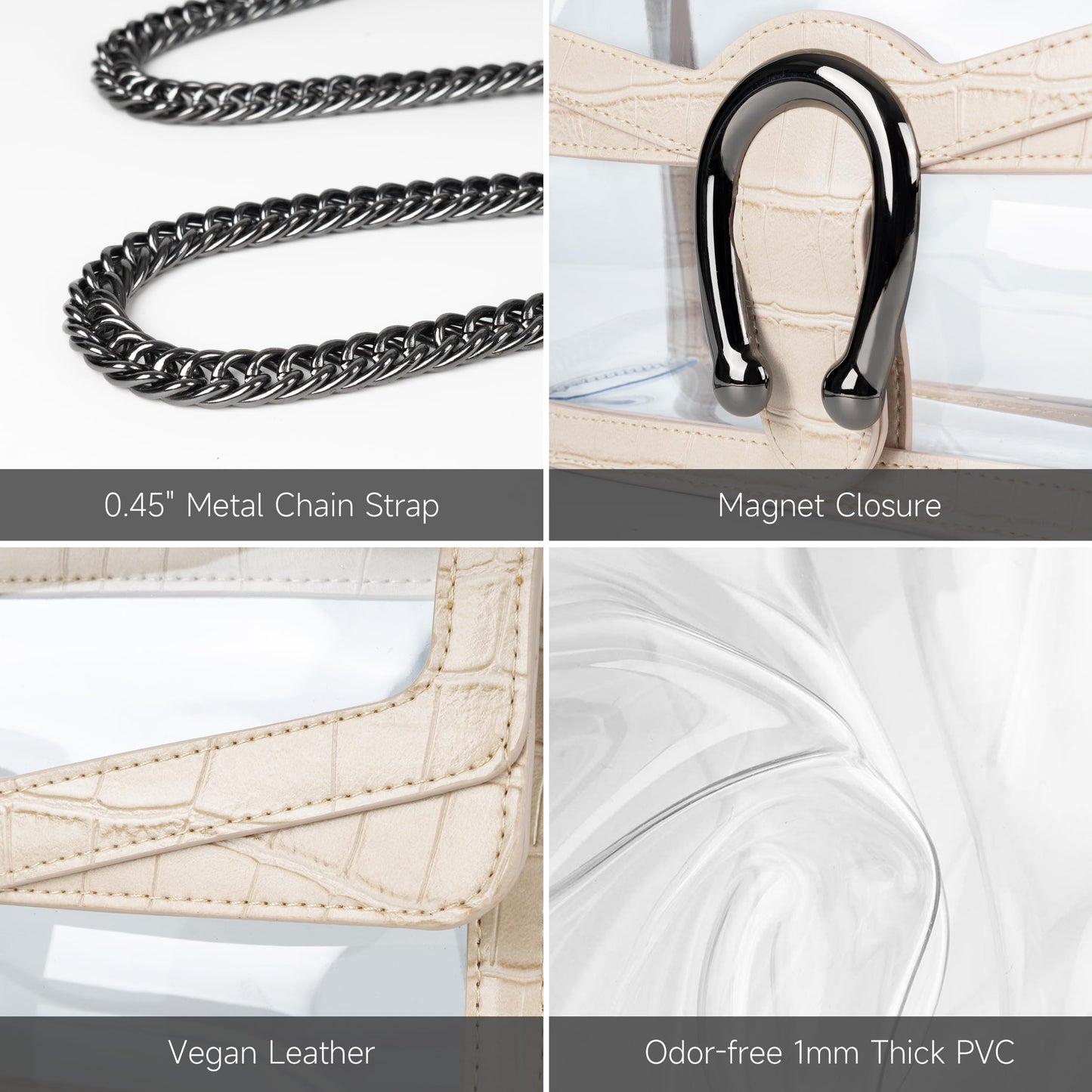 Joryin Women's Stadium Approved Crossbody Bag for Women, Small Clear Bag Shoudler Purse with Chain Strap