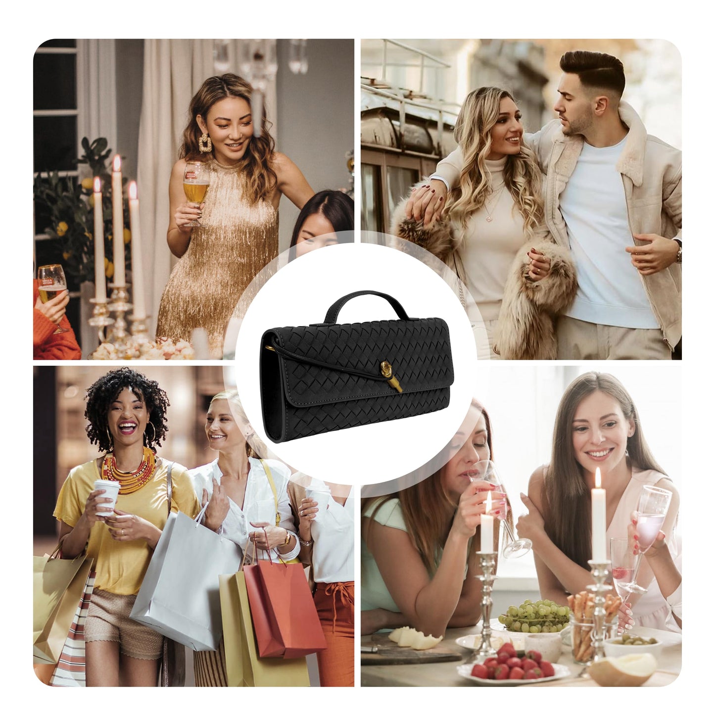 Woven Purse for Women Evening Clutch Woven Leather Handbags Crossbody Bag Formal Evening Bag Charcoal Woven Leather