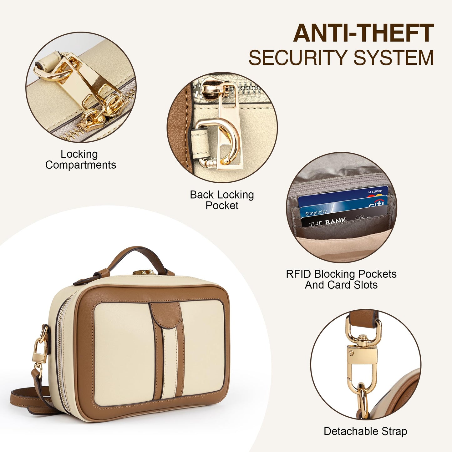 Anti Theft Crossbody Bag for Women Trendy, Rfid Blocking Crossbody Purse Travel Bag Top Handle Small Shoulder Handbag Brown Peach