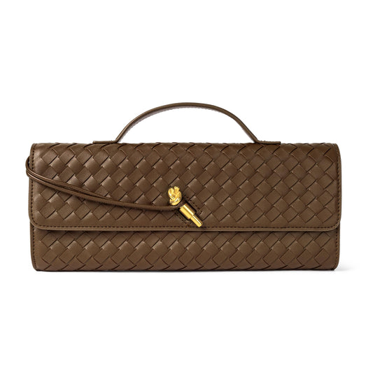 Woven Purse for Women Evening Clutch Woven Leather Handbags Crossbody Bag Formal Evening Bag Brown Woven Leather