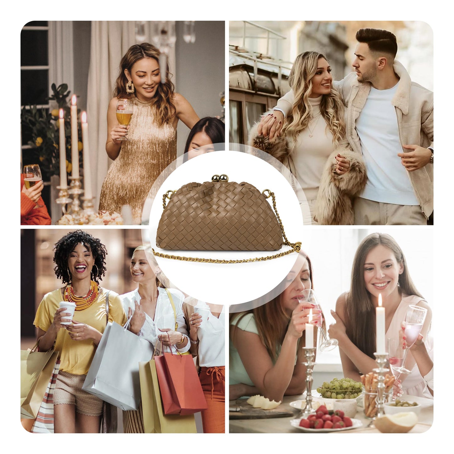 Joryin Formal Evening Bag Woven Shoulder Clutch Purse for Women Wedding. Dumpling Bag Crossbody Handbag Vegan Leather.