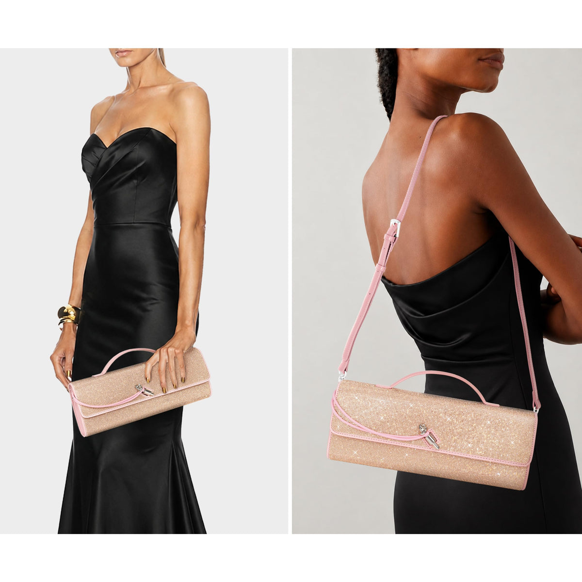 Joryin Rhinestone Evening Clutch for Women Sequin Purse Handbags Crossbody Bag Top Handle Formal Evening Bag