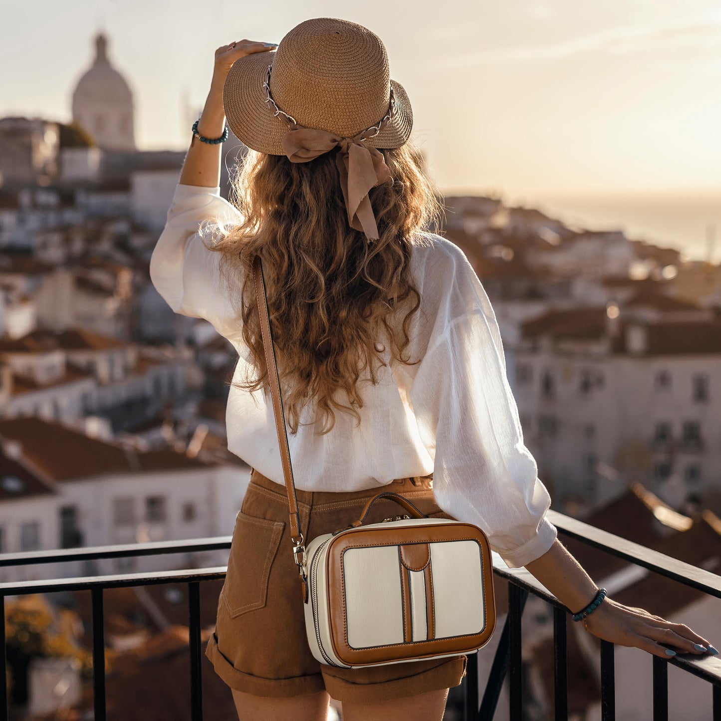 Anti Theft Crossbody Bag for Women Trendy, Rfid Blocking Crossbody Purse Travel Bag Top Handle Small Shoulder Handbag Brown Peach