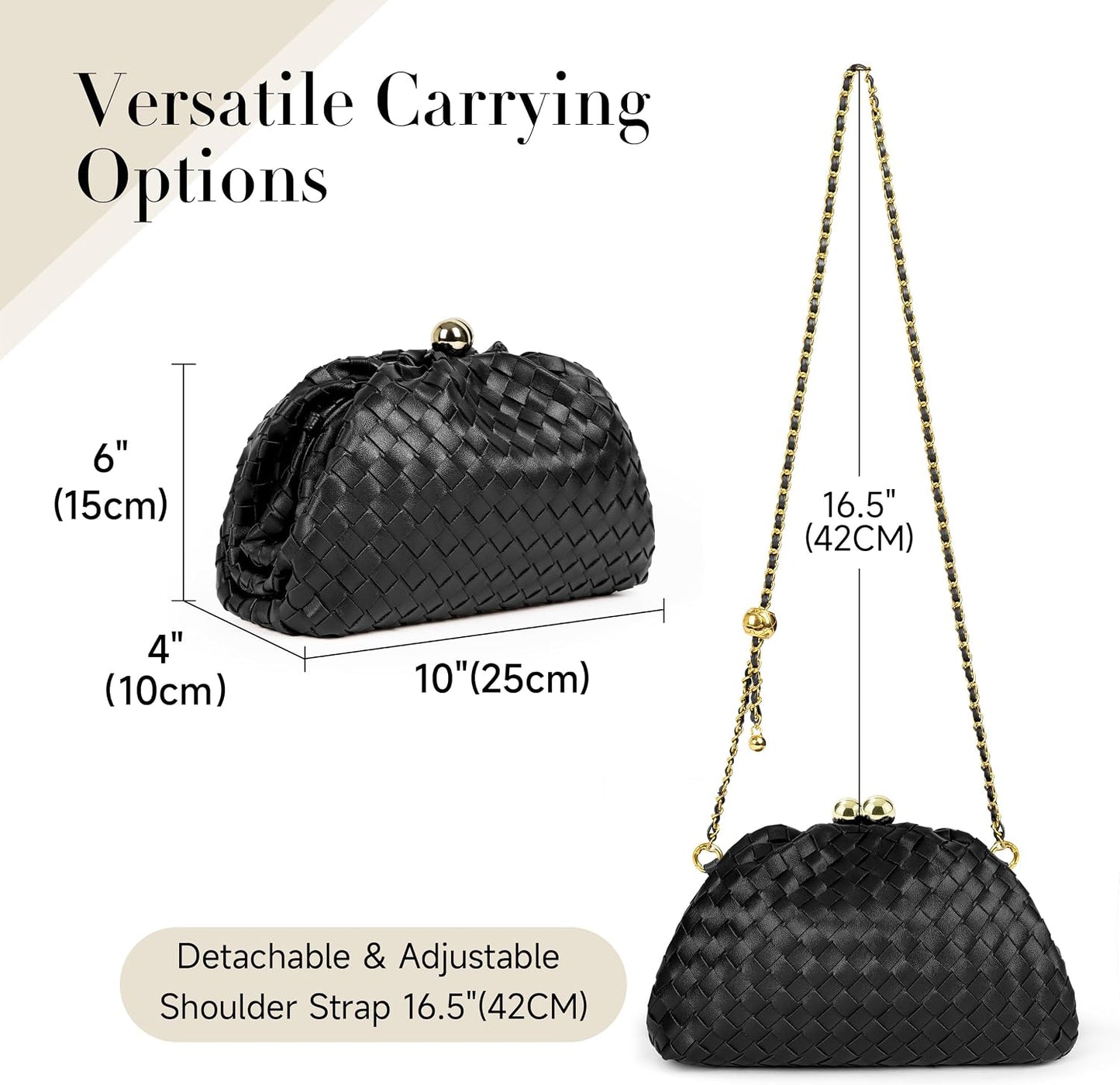 Joryin Formal Evening Bag Woven Shoulder Clutch Purse for Women Wedding. Dumpling Bag Crossbody Handbag Vegan Leather.