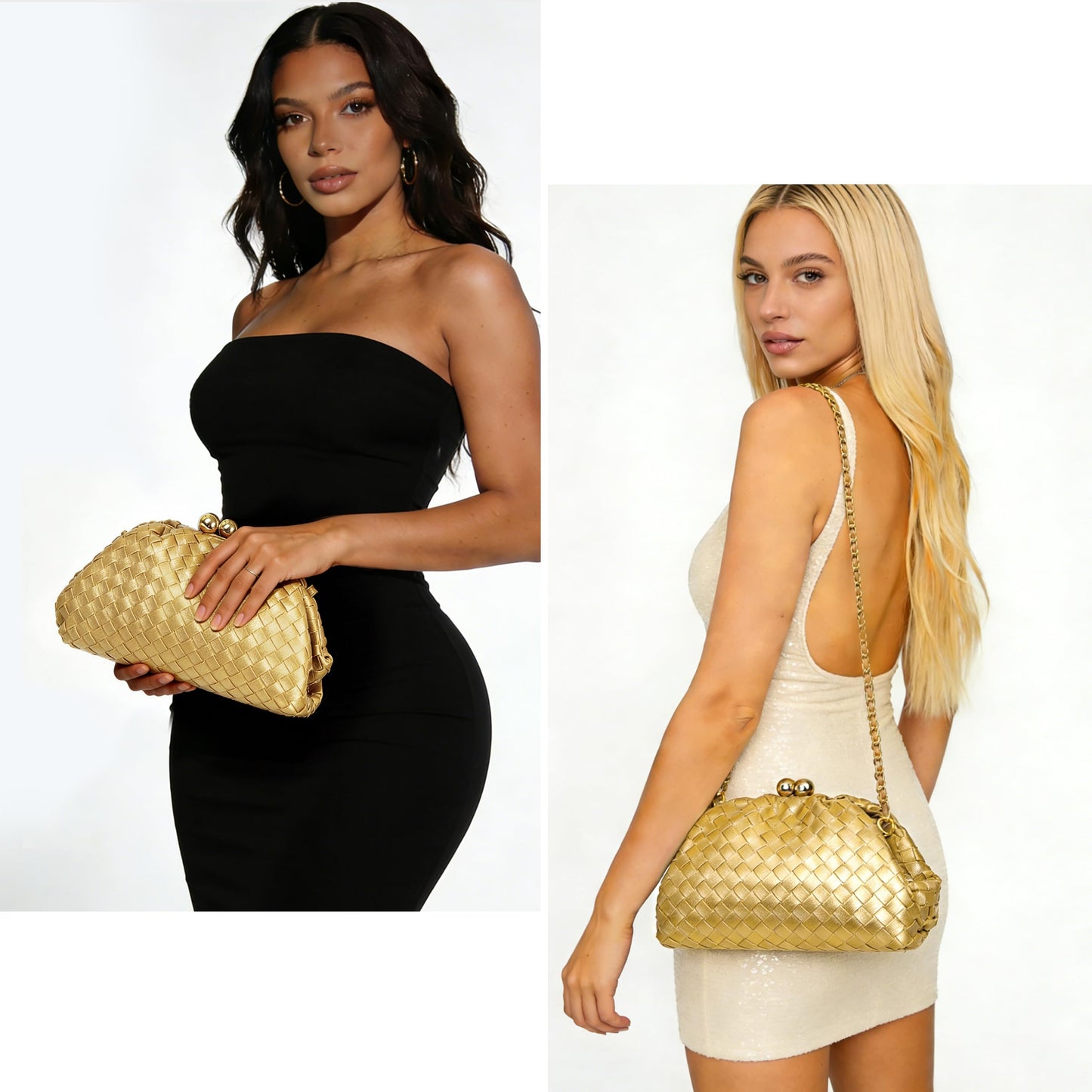 Joryin Formal Evening Bag Woven Shoulder Clutch Purse for Women Wedding. Dumpling Bag Crossbody Handbag Vegan Leather.
