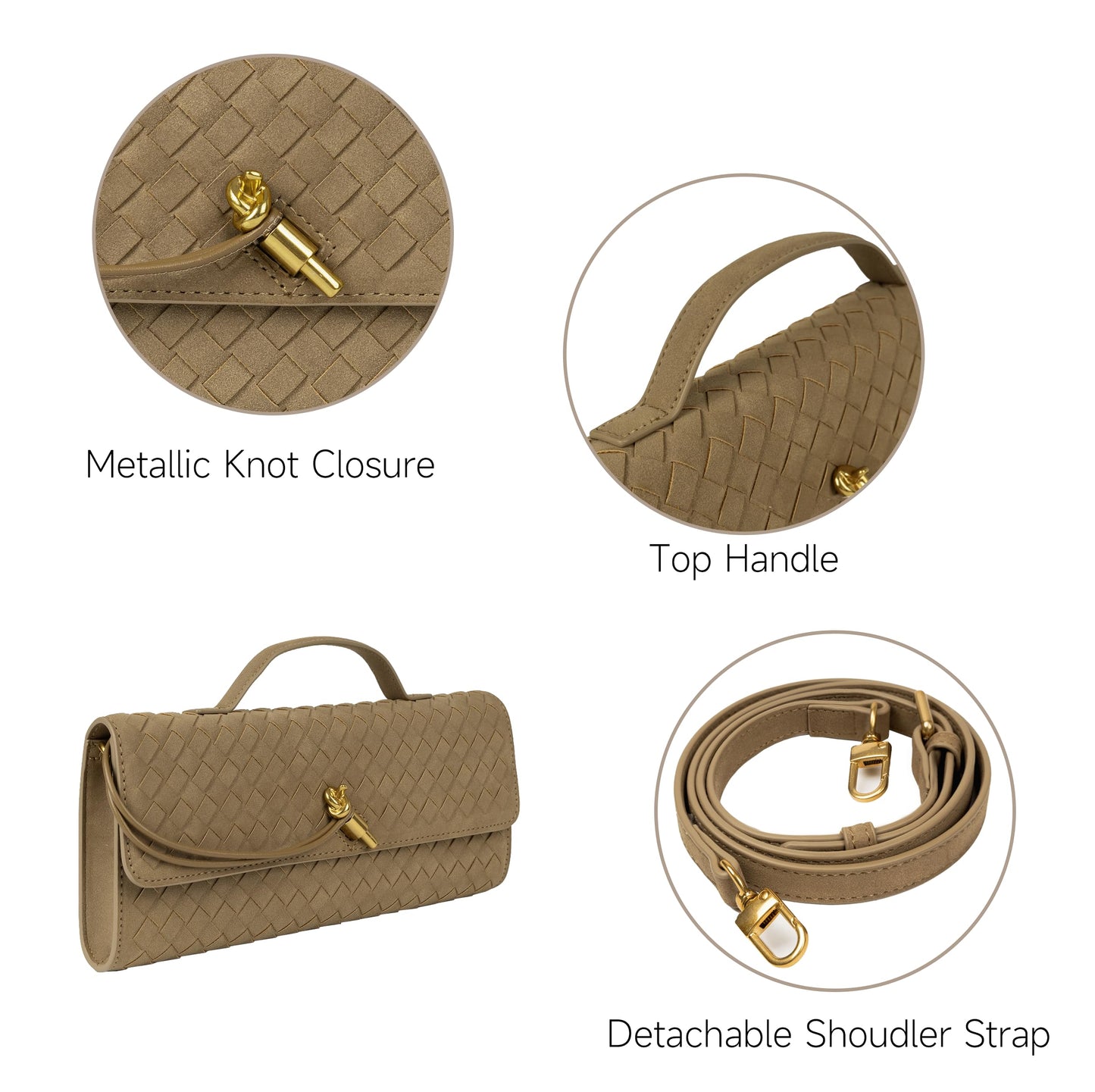 Joryin Woven Purse for Women Evening Clutch Woven Leather Handbags Suede Crossbody Bag Purse Formal Evening Bag